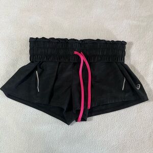 Asics Black Athletic Shorts with Pink Drawstring
